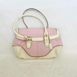 Pink Monogram Canvas Coach Handbag White Leather and Gold Trim